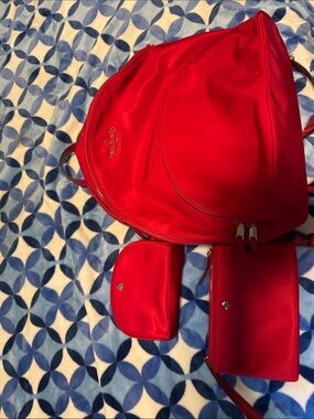 kate spade Red Nylon Backpack with Matching Pouches